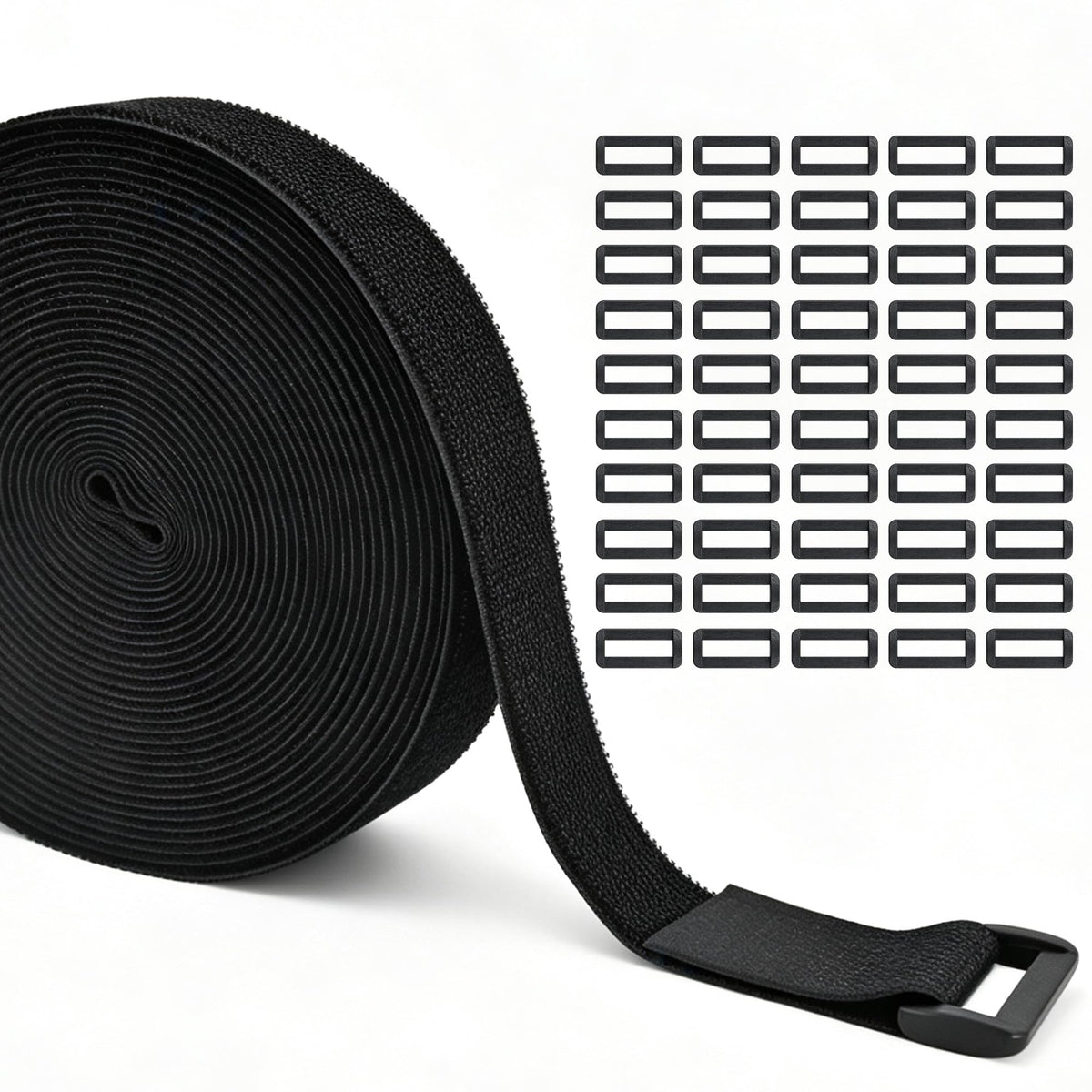 Klettband mit 50 Schnallen, 3,8cm x 10m Klett Kabelbinder