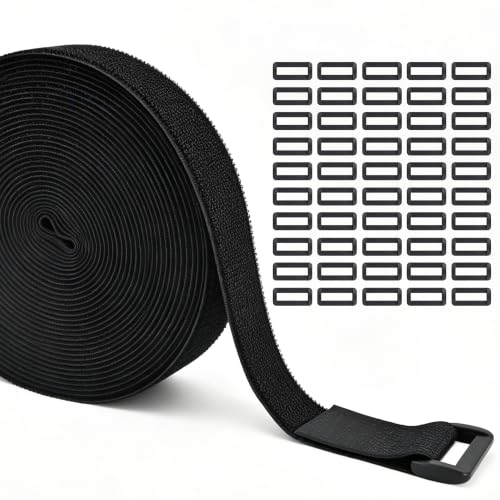 Klettband mit 50 Schnallen, 3,8cm x 10m Klett Kabelbinder