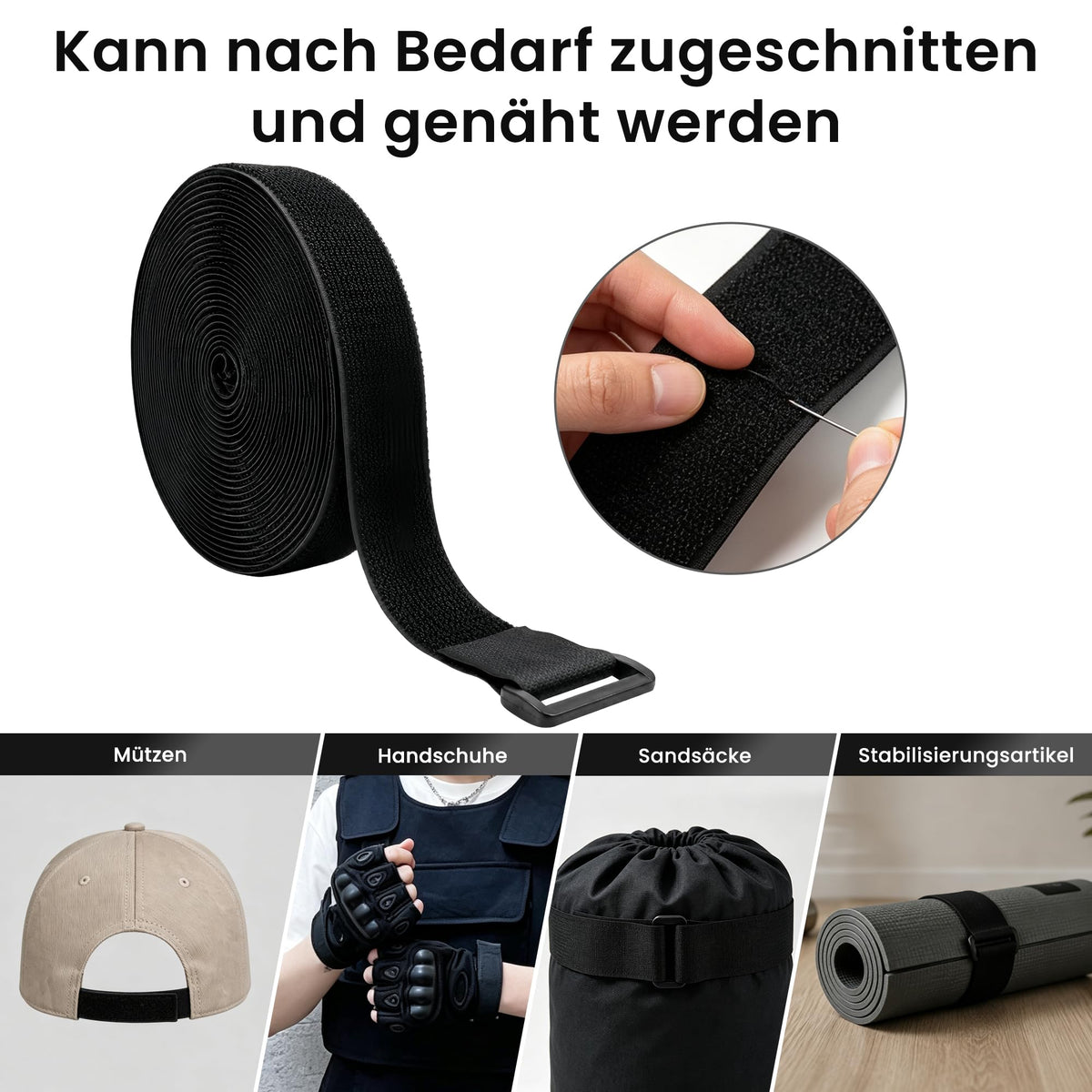 Klettband mit 50 Schnallen, 3,8cm x 10m Klett Kabelbinder