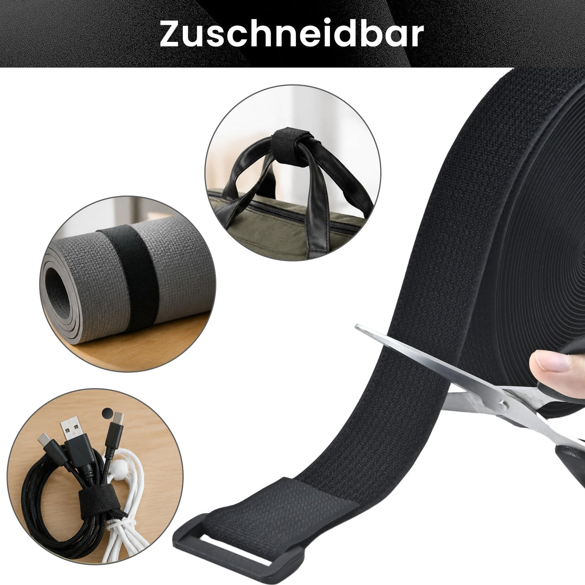 Klettband mit 50 Schnallen, 3,8cm x 10m Klett Kabelbinder