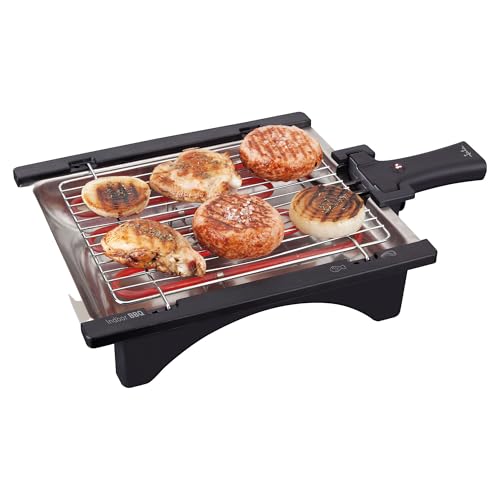 Jata BQ95 Elektrogrill, perfekt für zwei Personen, ohne Rauch, ohne Gerüche, abnehmbarer Grill mit 2 Höhen, Tablett aus Edelstahl, gesunde Küche mit Wasser [Energieeffizienzklasse A]