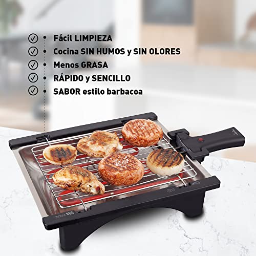 Jata BQ95 Elektrogrill, perfekt für zwei Personen, ohne Rauch, ohne Gerüche, abnehmbarer Grill mit 2 Höhen, Tablett aus Edelstahl, gesunde Küche mit Wasser [Energieeffizienzklasse A]