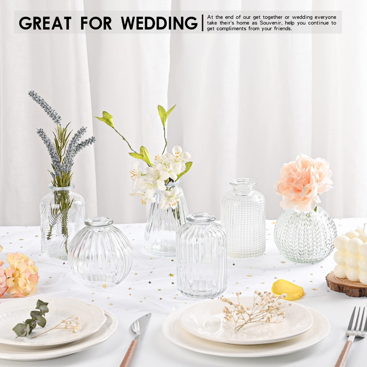 Vasen Klein Glas EylKoi - 6 Teile/Satz Klar Verschiedene Formen, Vasen Hochzeit, Tischdeko Mini Kleine Für Zuhause, Veranstaltungen Tisch, 1# + 2#