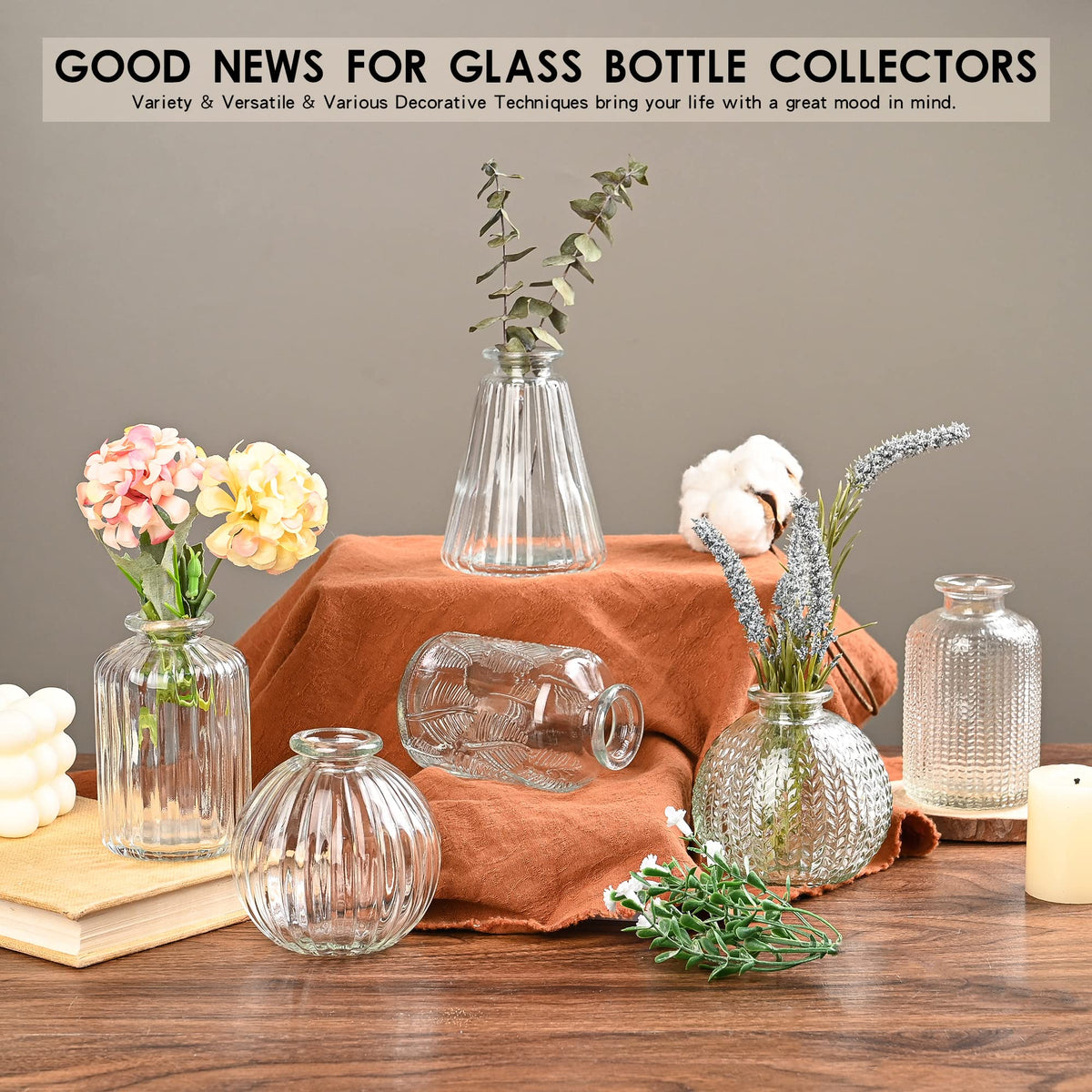 Vasen Klein Glas EylKoi - 6 Teile/Satz Klar Verschiedene Formen, Vasen Hochzeit, Tischdeko Mini Kleine Für Zuhause, Veranstaltungen Tisch, 1# + 2#