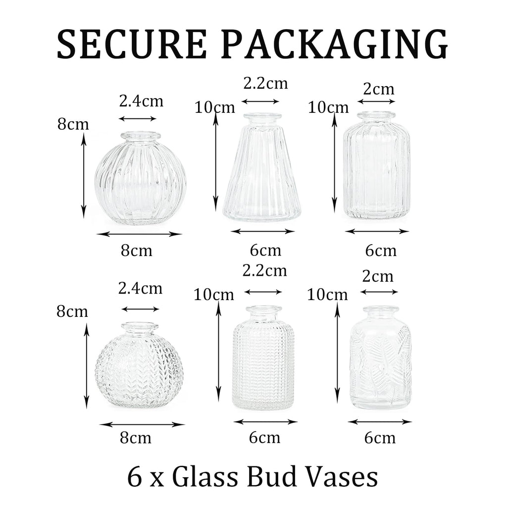 Vasen Klein Glas EylKoi - 6 Teile/Satz Klar Verschiedene Formen, Vasen Hochzeit, Tischdeko Mini Kleine Für Zuhause, Veranstaltungen Tisch, 1# + 2#