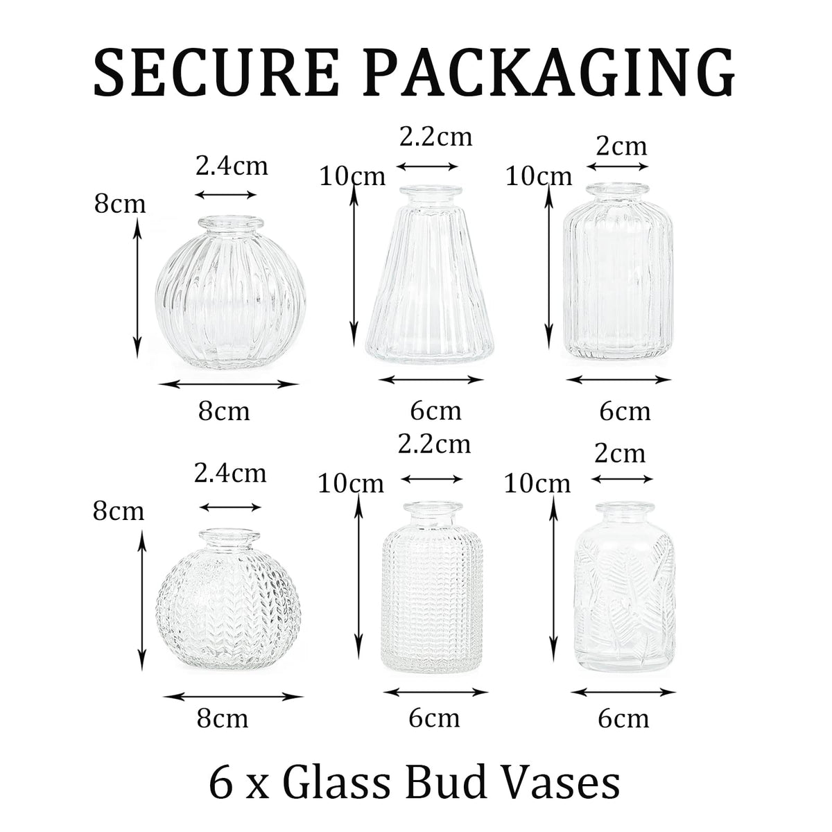 Vasen Klein Glas EylKoi - 6 Teile/Satz Klar Verschiedene Formen, Vasen Hochzeit, Tischdeko Mini Kleine Für Zuhause, Veranstaltungen Tisch, 1# + 2#