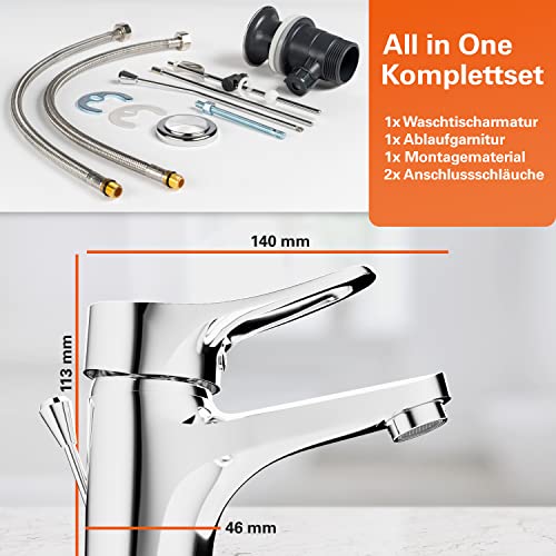 EISL NI075VECR VERONA Wasserhahn Bad, Mischbatterie für Waschbecken, Einhebelmischer Badezimmer, Waschtischarmatur mit Zugstange und Ablaufgarnitur, Waschbeckenarmatur, Chrom