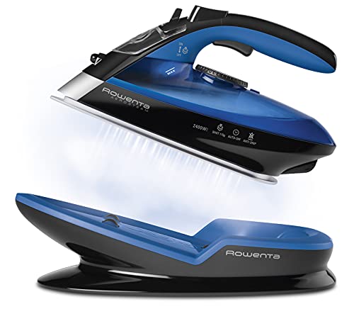 Rowenta Freemove Dampfbügeleisen kabellos, 2400W, 27 g/min kontinuierliche Dampfleistung, 115 g/min Dampfstoß, kabellose Technologie, ergonomisches Design, blau/schwarz, DE5010
