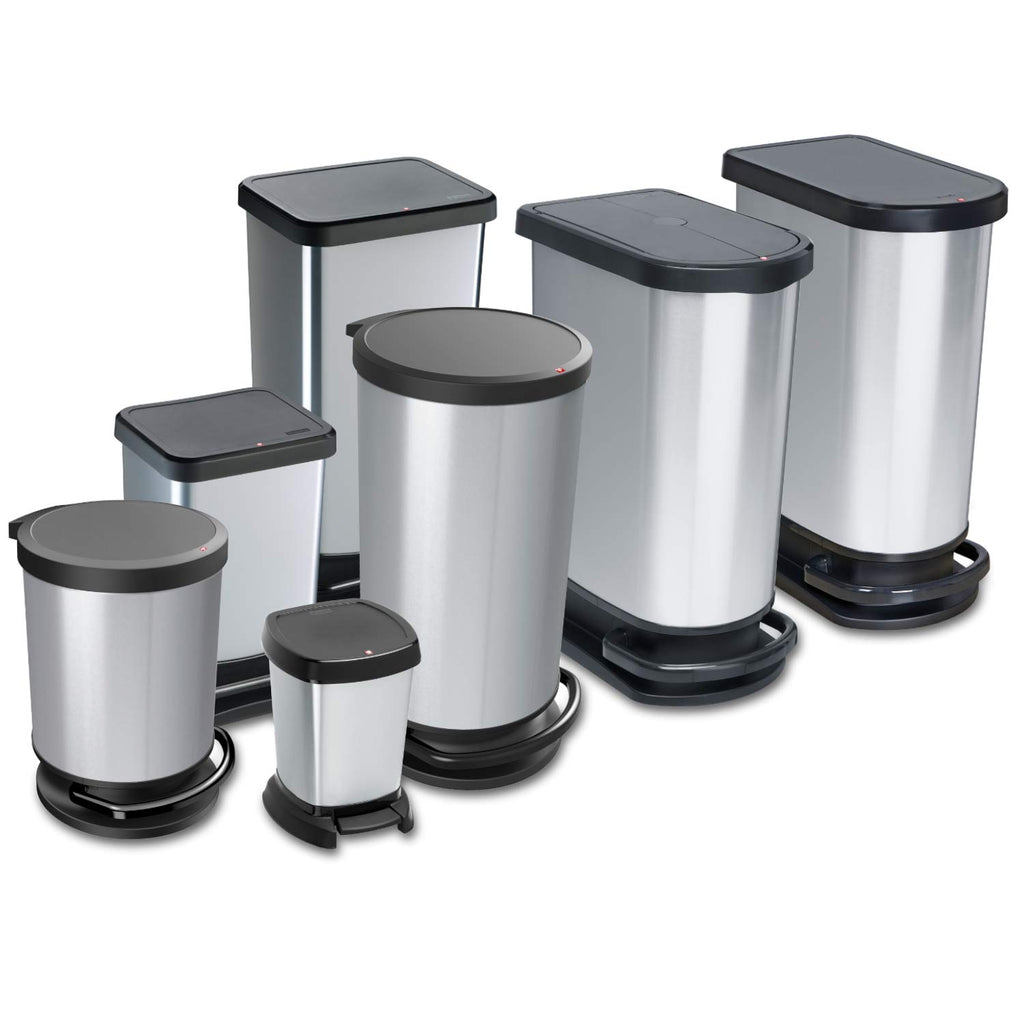 Rotho Paso Mülleimer 50l zur Mülltrennung mit Deckel und Pedal, Kunststoff (PP) BPA-frei, silbermetallic, 50l (44.0 x 29.0 x 67.0 cm), Silber