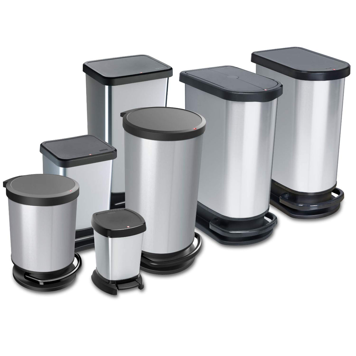 Rotho Paso Mülleimer 50l zur Mülltrennung mit Deckel und Pedal, Kunststoff (PP) BPA-frei, silbermetallic, 50l (44.0 x 29.0 x 67.0 cm), Silber