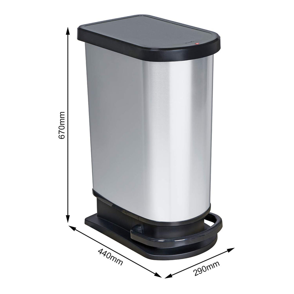 Rotho Paso Mülleimer 50l zur Mülltrennung mit Deckel und Pedal, Kunststoff (PP) BPA-frei, silbermetallic, 50l (44.0 x 29.0 x 67.0 cm), Silber