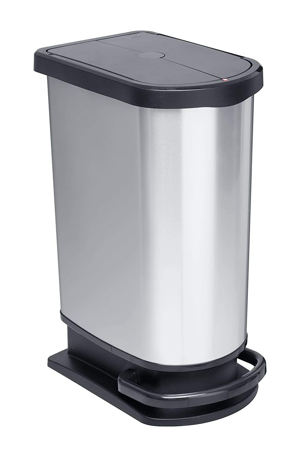 Rotho Paso Mülleimer 50l zur Mülltrennung mit Deckel und Pedal, Kunststoff (PP) BPA-frei, silbermetallic, 50l (44.0 x 29.0 x 67.0 cm), Silber