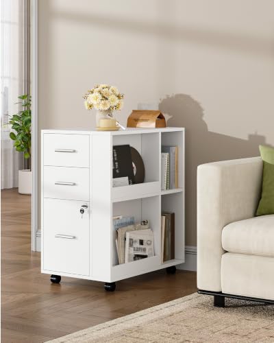 Hzuaneri Rollcontainer 40 x 60 x 70cm 3 Schubladen Zeitschriftenablage Weiß