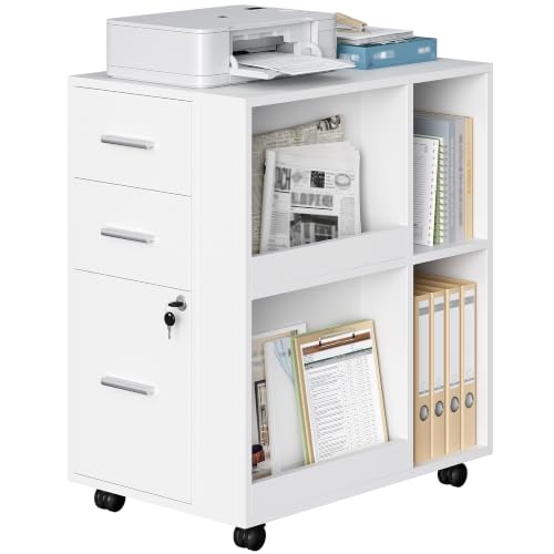 Hzuaneri Rollcontainer 40 x 60 x 70cm 3 Schubladen Zeitschriftenablage Weiß