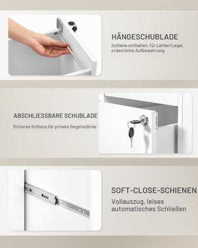 Hzuaneri Rollcontainer 40 x 60 x 70cm 3 Schubladen Zeitschriftenablage Weiß