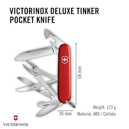 Victorinox Schweizer Taschenmesser, Deluxe Tinker, Multitool, 17 Funktionen, Klinge, gross, Dosenöffner, Schraubendreher 3 mm, Rot