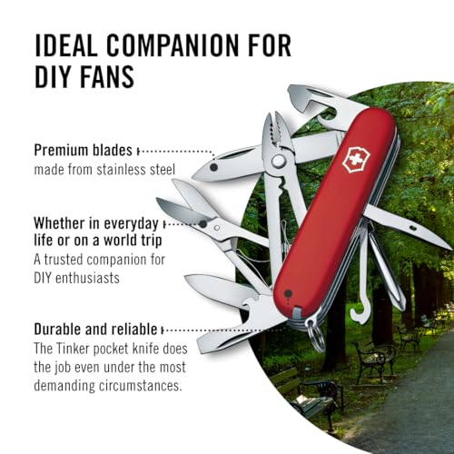 Victorinox Schweizer Taschenmesser, Deluxe Tinker, Multitool, 17 Funktionen, Klinge, gross, Dosenöffner, Schraubendreher 3 mm, Rot
