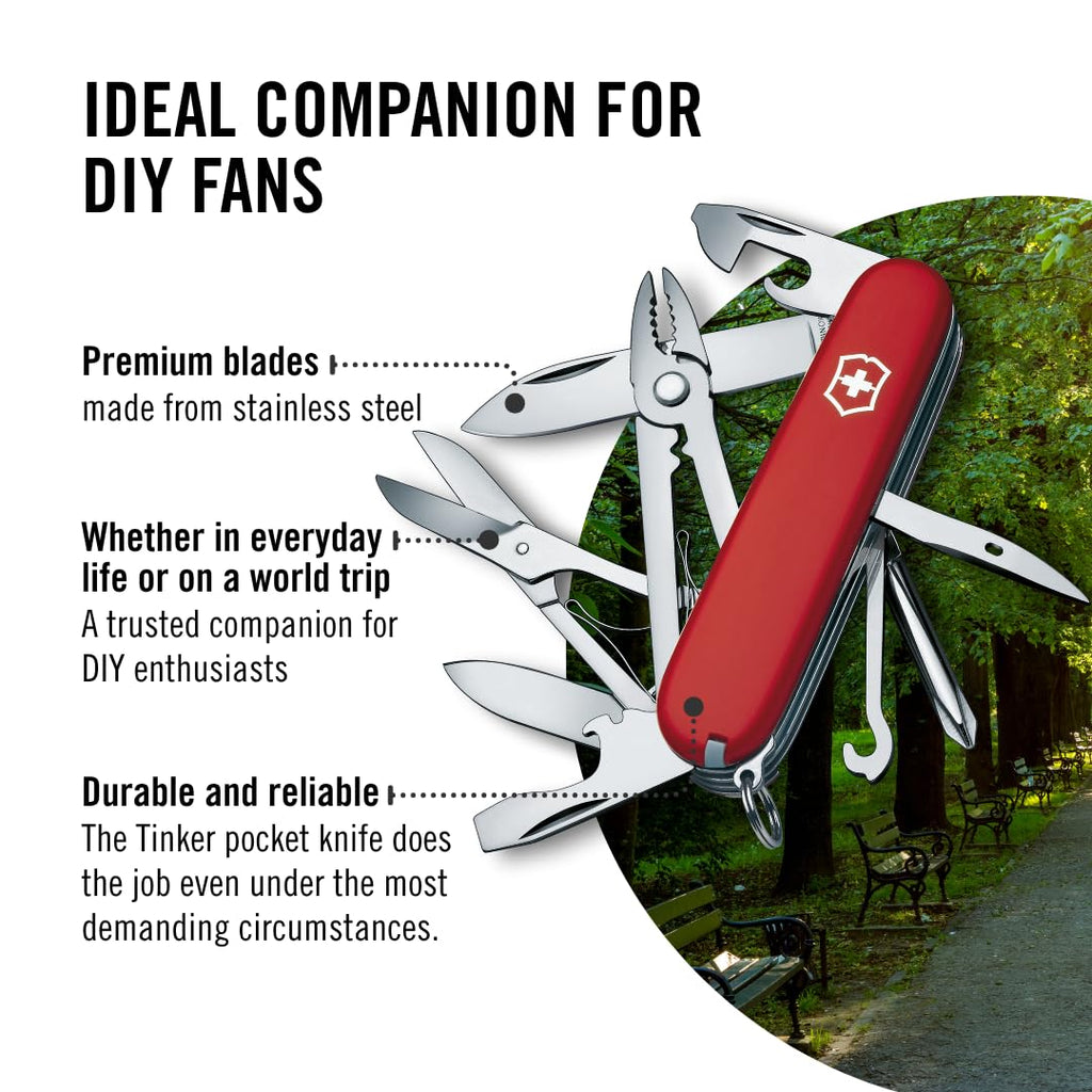 Victorinox Schweizer Taschenmesser, Deluxe Tinker, Multitool, 17 Funktionen, Klinge, gross, Dosenöffner, Schraubendreher 3 mm, Rot