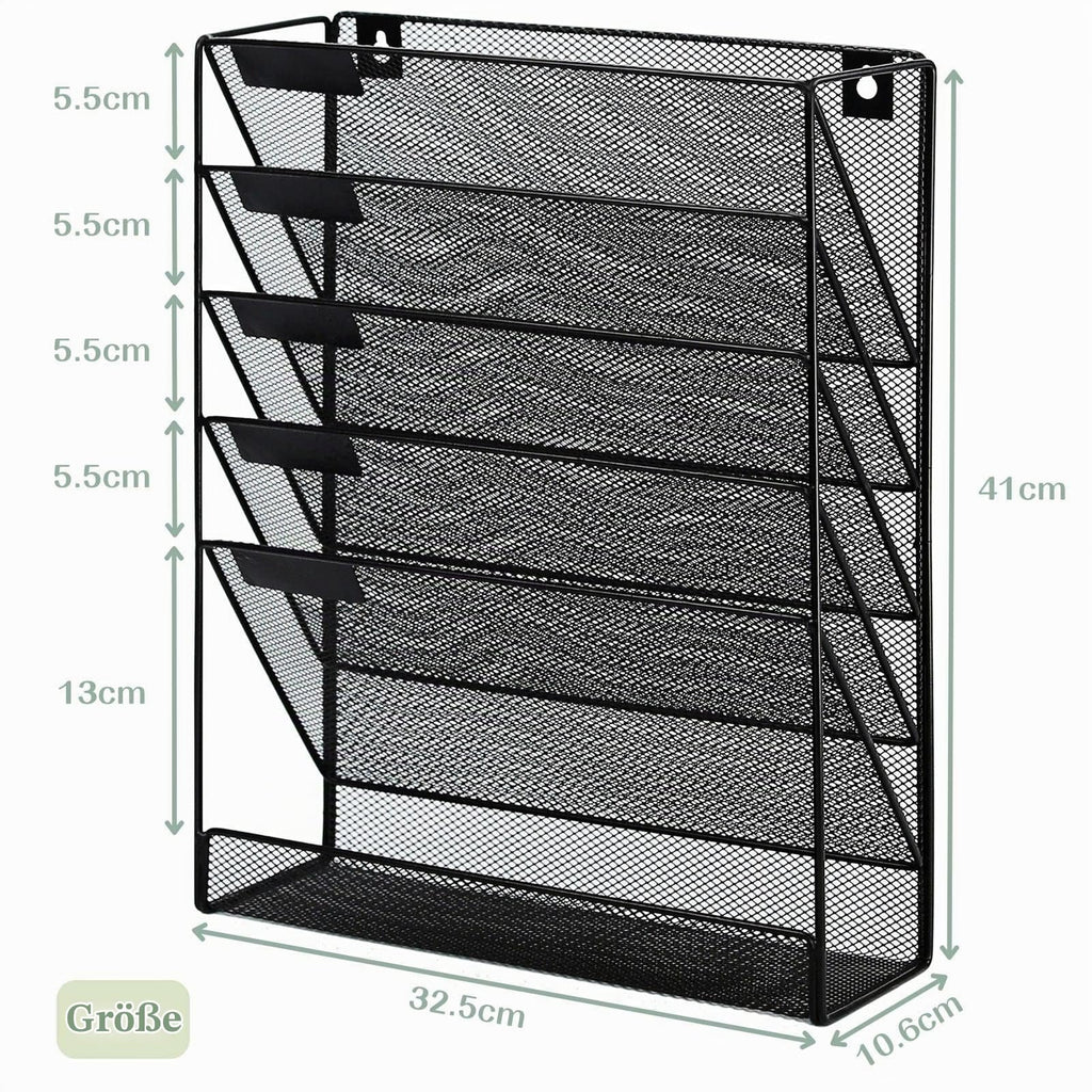 Zeitschriftenhalter Wand, Hängeorganizer Wandablagefächer A4, 6 Fächer Prospektspenderset, Metall Hängeorganizer, Dokumentenablage Schwarz