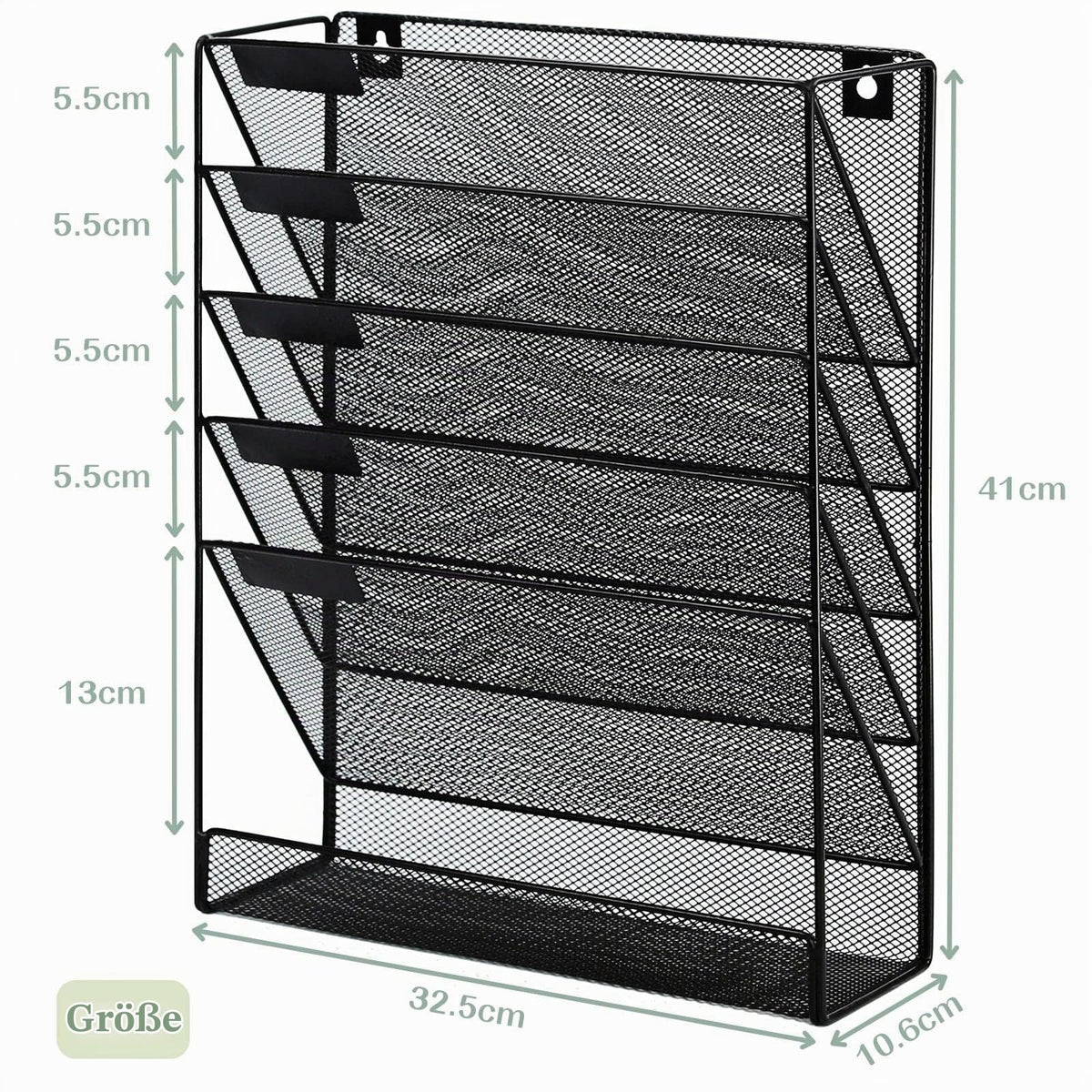 Zeitschriftenhalter Wand, Hängeorganizer Wandablagefächer A4, 6 Fächer Prospektspenderset, Metall Hängeorganizer, Dokumentenablage Schwarz