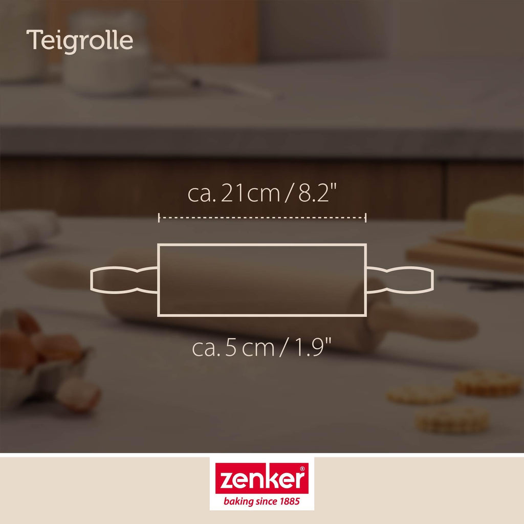 Zenker Teigrolle – Nudelholz mit Metallachse aus Buchenholz, Hochwertige Backrolle für Teig & Fondant, Ca 23 x 6 cm, Reinigung per Hand, Beige