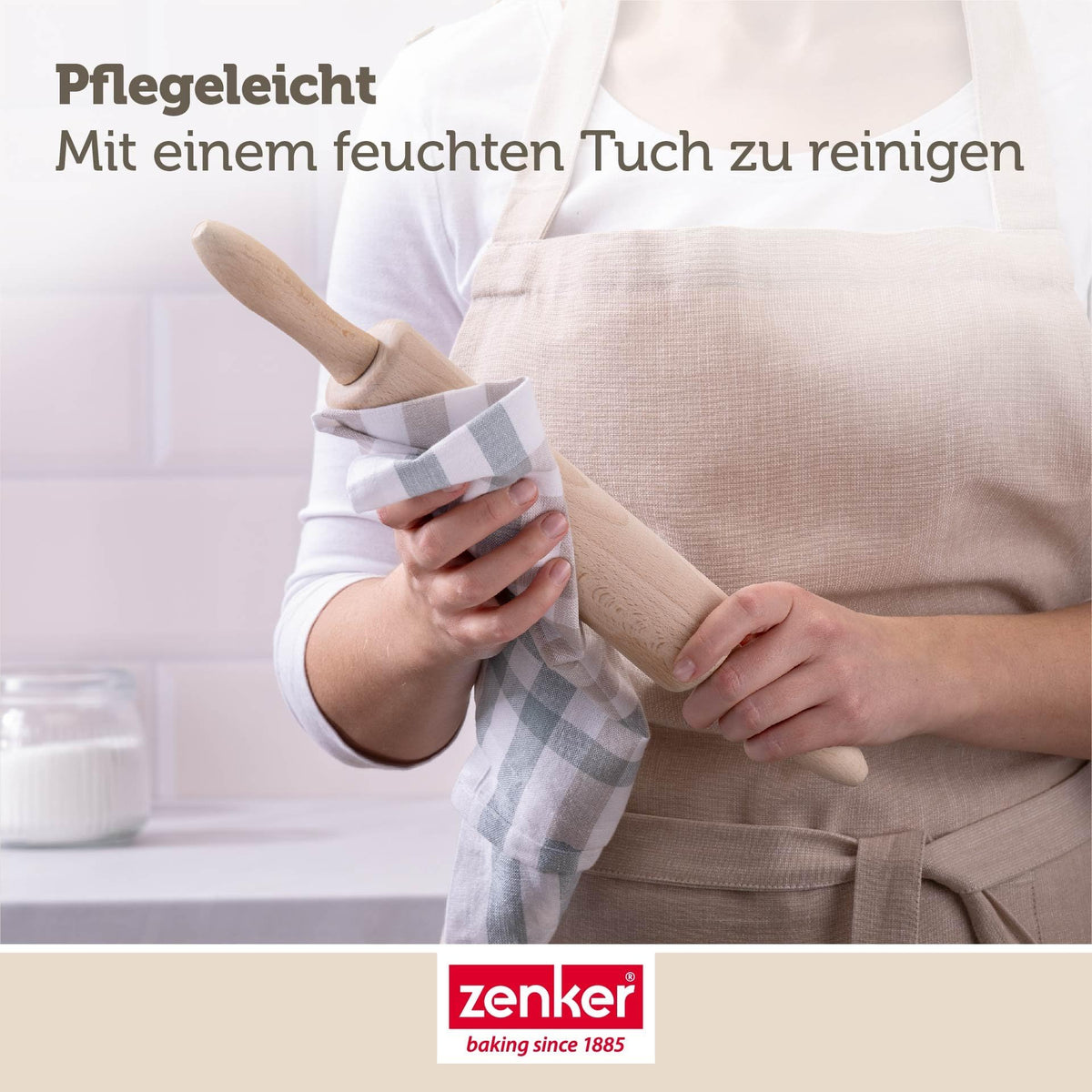 Zenker Teigrolle – Nudelholz mit Metallachse aus Buchenholz, Hochwertige Backrolle für Teig & Fondant, Ca 23 x 6 cm, Reinigung per Hand, Beige