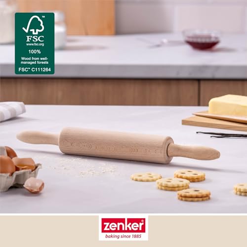 Zenker Teigrolle – Nudelholz mit Metallachse aus Buchenholz, Hochwertige Backrolle für Teig & Fondant, Ca 23 x 6 cm, Reinigung per Hand, Beige
