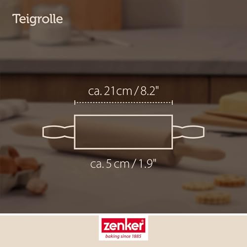 Zenker Teigrolle – Nudelholz mit Metallachse aus Buchenholz, Hochwertige Backrolle für Teig & Fondant, Ca 23 x 6 cm, Reinigung per Hand, Beige