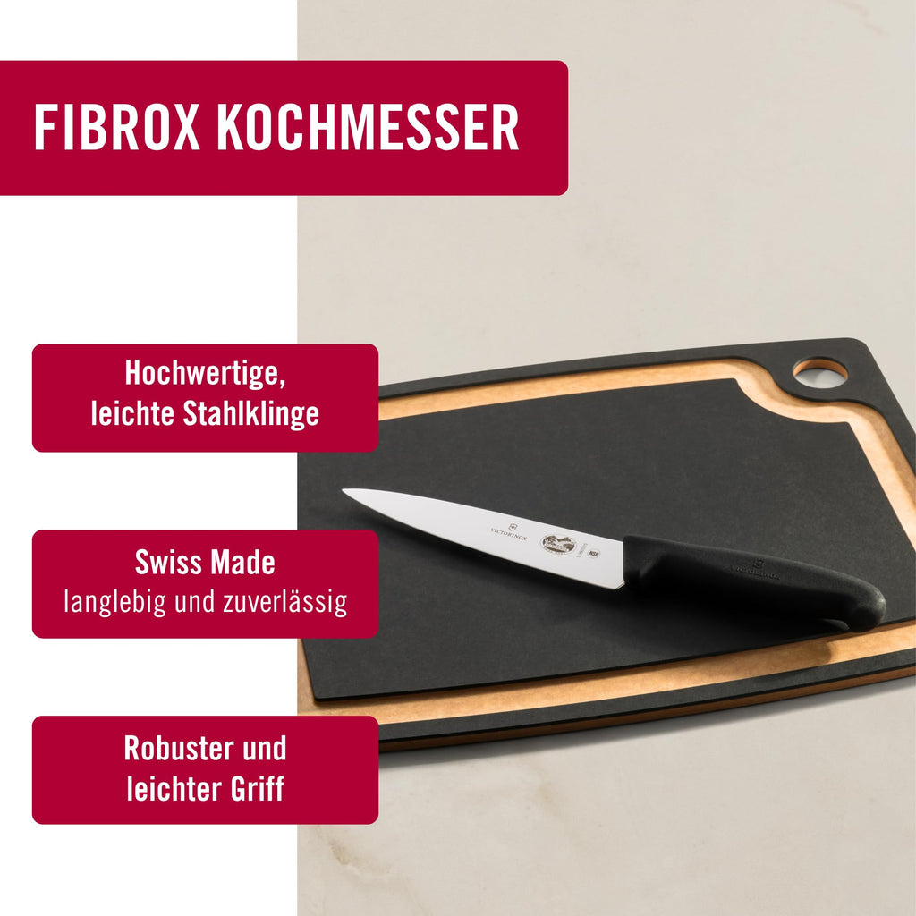 Victorinox Fibrox Kochmesser, Breites Universalmesser für Obst und Gemüse, 15 cm, Gerade Klinge, Scharf, HACCP geeignet, Rutschfest, Schwarz
