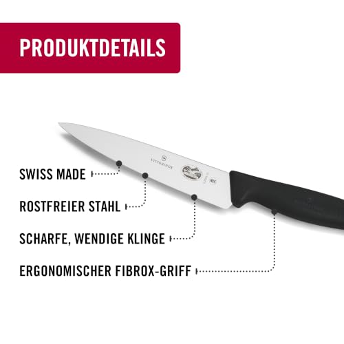Victorinox Fibrox Kochmesser, Breites Universalmesser für Obst und Gemüse, 15 cm, Gerade Klinge, Scharf, HACCP geeignet, Rutschfest, Schwarz