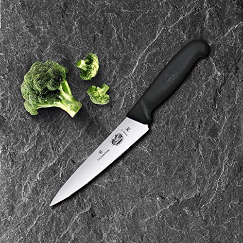 Victorinox Fibrox Kochmesser, Breites Universalmesser für Obst und Gemüse, 15 cm, Gerade Klinge, Scharf, HACCP geeignet, Rutschfest, Schwarz