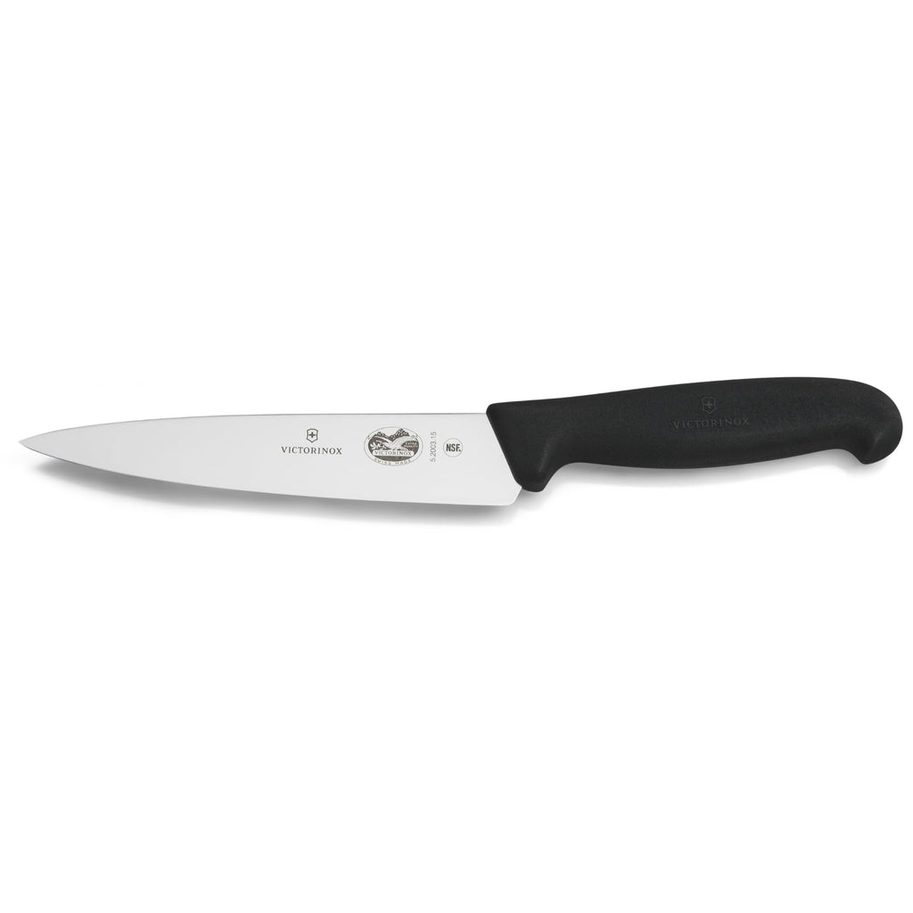 Victorinox Fibrox Kochmesser, Breites Universalmesser für Obst und Gemüse, 15 cm, Gerade Klinge, Scharf, HACCP geeignet, Rutschfest, Schwarz