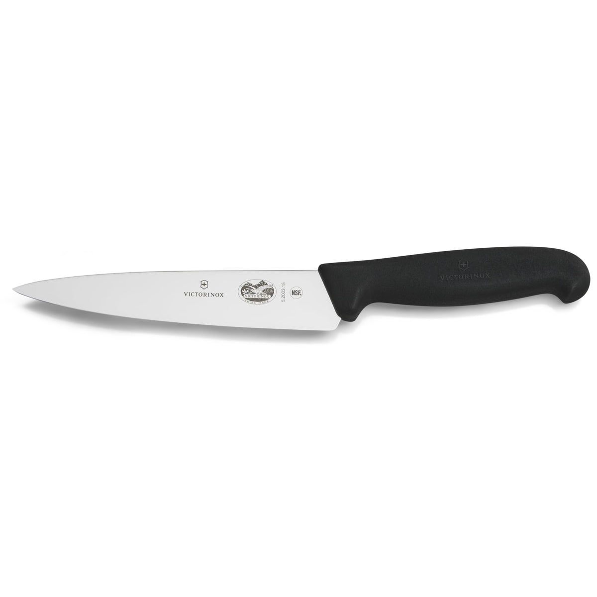 Victorinox Fibrox Kochmesser, Breites Universalmesser für Obst und Gemüse, 15 cm, Gerade Klinge, Scharf, HACCP geeignet, Rutschfest, Schwarz