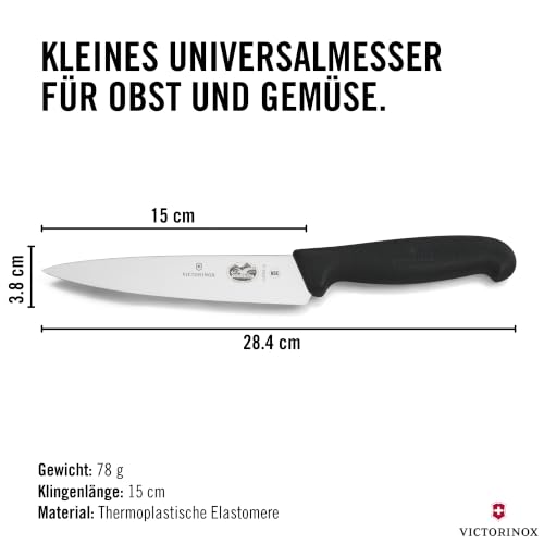 Victorinox Fibrox Kochmesser, Breites Universalmesser für Obst und Gemüse, 15 cm, Gerade Klinge, Scharf, HACCP geeignet, Rutschfest, Schwarz