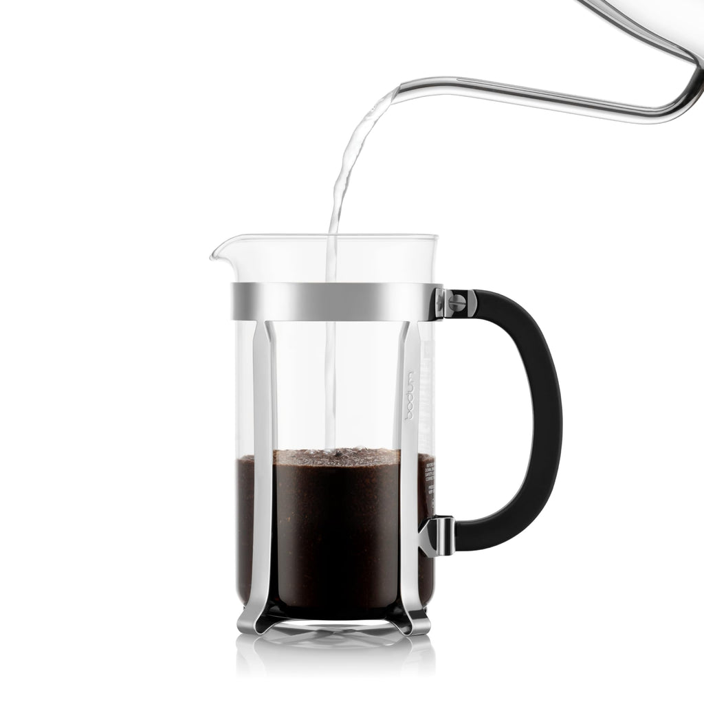 Bodum French Press Chambord - 1L / 8 Tassen Silber Kaffeebereiter - Hitzebeständiges Glas & Edelstahlfilter - BPA-frei Spülmaschinenfest Cafetière - Made in Portugal