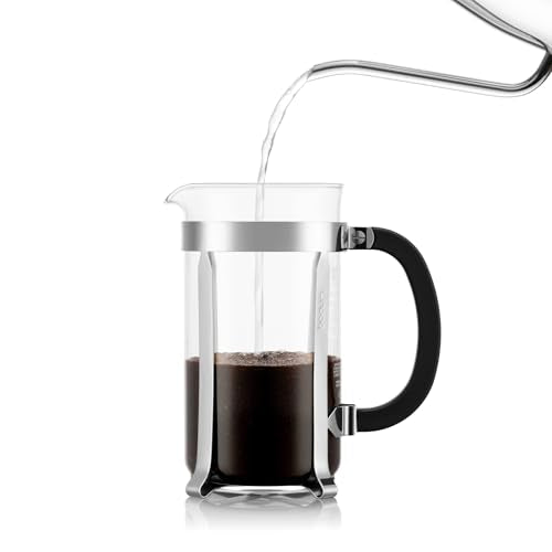Bodum French Press Chambord - 1L / 8 Tassen Silber Kaffeebereiter - Hitzebeständiges Glas & Edelstahlfilter - BPA-frei Spülmaschinenfest Cafetière - Made in Portugal
