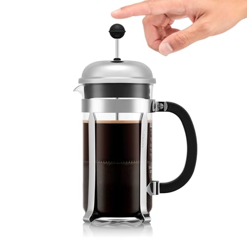 Bodum French Press Chambord - 1L / 8 Tassen Silber Kaffeebereiter - Hitzebeständiges Glas & Edelstahlfilter - BPA-frei Spülmaschinenfest Cafetière - Made in Portugal