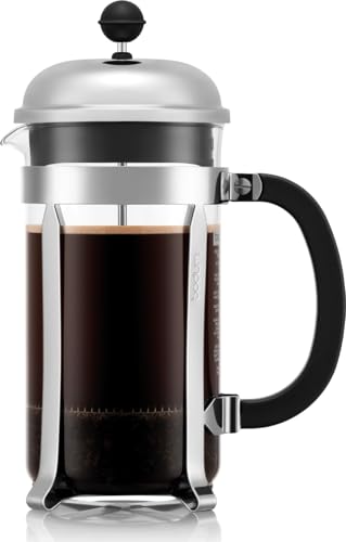 Bodum French Press Chambord - 1L / 8 Tassen Silber Kaffeebereiter - Hitzebeständiges Glas & Edelstahlfilter - BPA-frei Spülmaschinenfest Cafetière - Made in Portugal
