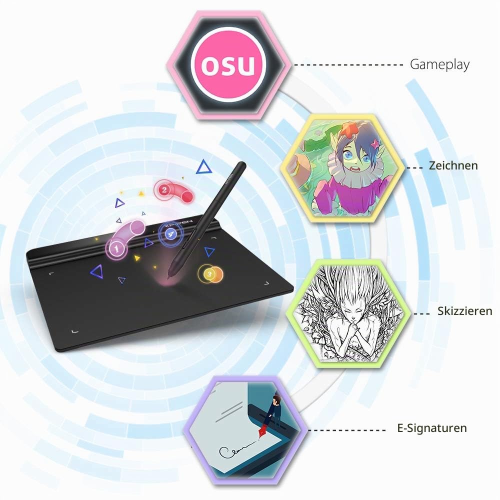 XPPen G640 Grafiktablett 6x4 Zoll Stift Tablet zum Zeichnen mit 20 Ersatzspitzen OSU Spiel Pen Tablet