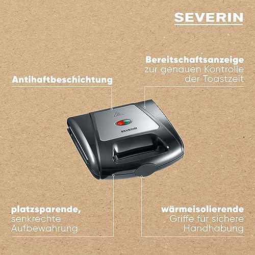 Severin 3in1 Sandwichmaker Sandwich-Toaster, auswechselbare Platten: Brüsseler-Waffeleisen, Grillplatten, Sandwich-Toasts, antihaftbeschichtet, 1.000 W, Edelstahl-gebürstet, schwarz, SA 2968