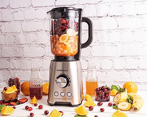 ROMMELSBACHER Standmixer MX 1250-22.000 U/min, stufenlose Drehzahlregulierung, Funktionstasten (Smoothie, Clean/Pulse, Ice Crush), Glaskrug, Edelstahlgehäuse, Spezialmesser, 1200 Watt