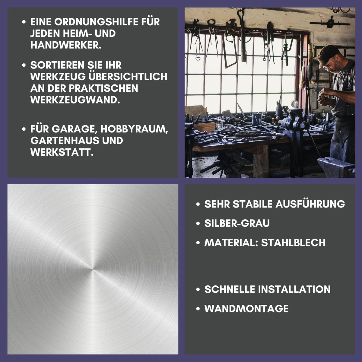 CF Technik Werkzeugwand Set aus Metall | 2x Lochwand (55,5 x 46 cm) inkl. 32-teiligem Haken und Behältersortiment | Stabiles Ordnungssystem für Werkstatt, Garage & Keller | Wandhalterung für Werkzeug