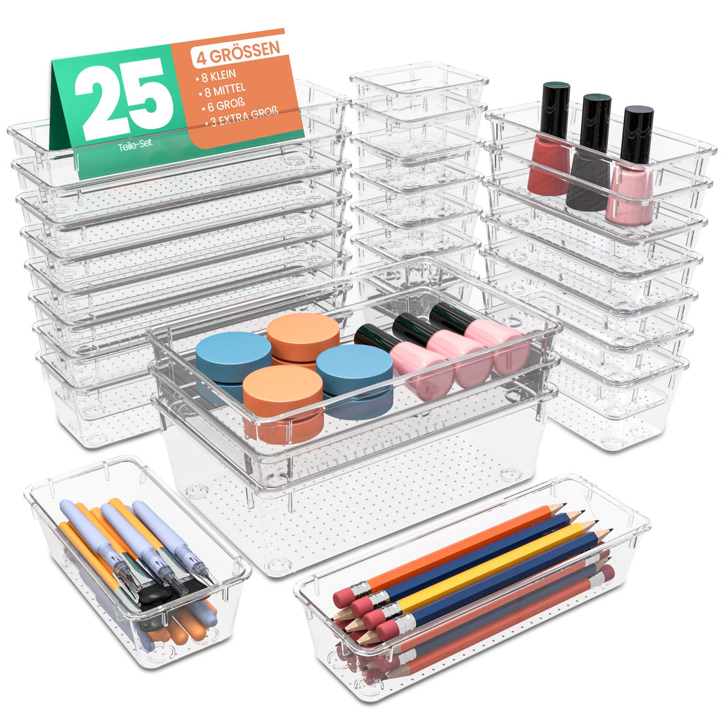 KICHLY Schubladen-Organizer 25-teilig, 4 Größen, Acryl Aufbewahrung