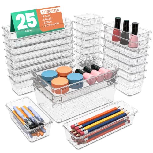 KICHLY Schubladen-Organizer 25-teilig, 4 Größen, Acryl Aufbewahrung