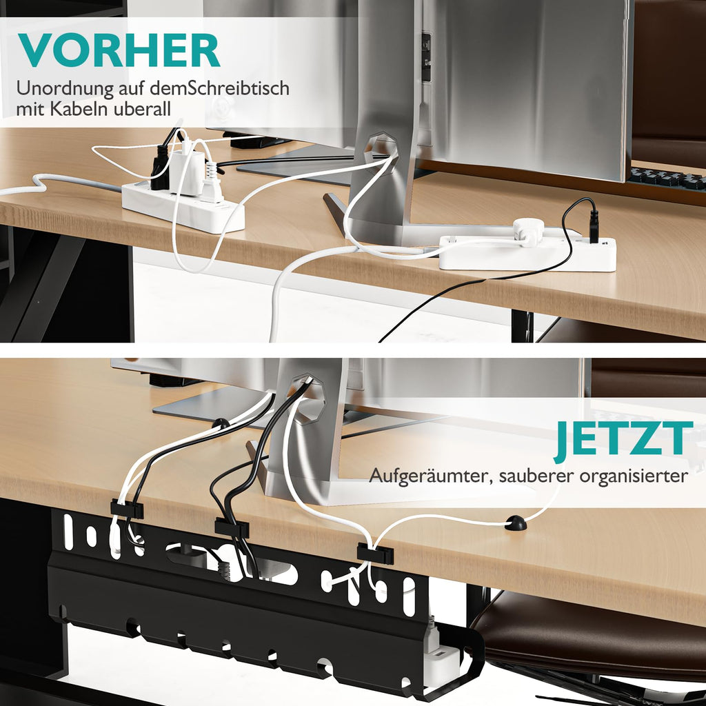 2TLG Kabelkanal Schreibtisch ohne Bohren Schwarz, Kabelmanagement Schreibtisch für Kabelversteck, Kabelwanne Ideal für Home Office und Arbeitsplätze, Kostenlos mit 22 Zubehörteilen Kabelorganisation