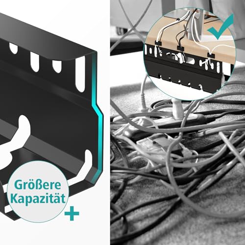 2TLG Kabelkanal Schreibtisch ohne Bohren Schwarz, Kabelmanagement Schreibtisch für Kabelversteck, Kabelwanne Ideal für Home Office und Arbeitsplätze, Kostenlos mit 22 Zubehörteilen Kabelorganisation