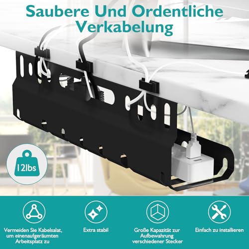 2TLG Kabelkanal Schreibtisch ohne Bohren Schwarz, Kabelmanagement Schreibtisch für Kabelversteck, Kabelwanne Ideal für Home Office und Arbeitsplätze, Kostenlos mit 22 Zubehörteilen Kabelorganisation
