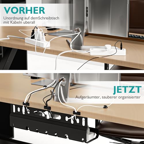 2TLG Kabelkanal Schreibtisch ohne Bohren Schwarz, Kabelmanagement Schreibtisch für Kabelversteck, Kabelwanne Ideal für Home Office und Arbeitsplätze, Kostenlos mit 22 Zubehörteilen Kabelorganisation