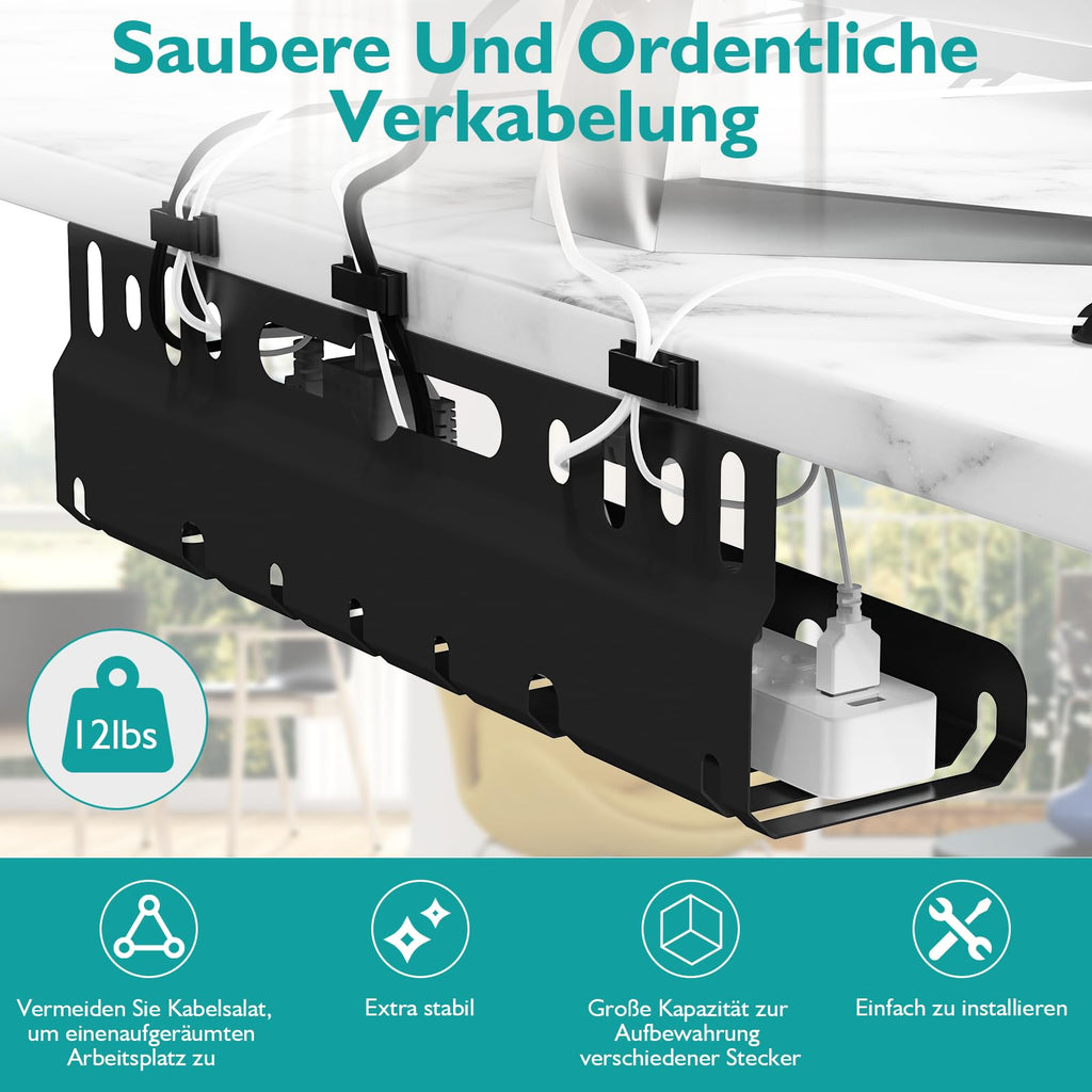 2TLG Kabelkanal Schreibtisch ohne Bohren Schwarz, Kabelmanagement Schreibtisch für Kabelversteck, Kabelwanne Ideal für Home Office und Arbeitsplätze, Kostenlos mit 22 Zubehörteilen Kabelorganisation