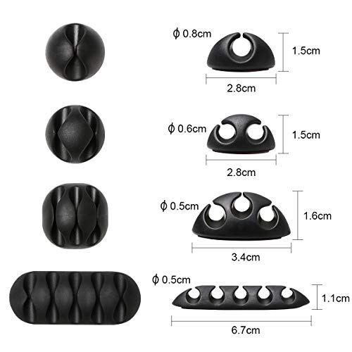 URAQT Kabelclips Kabelhalter, Vielzwecke Kabelführung Kabel Organizer Set für Schreibtisch, Netzkabel, USB Ladekabel, Ladegeräte, Audiokabel, 20 Stück, Schwarz